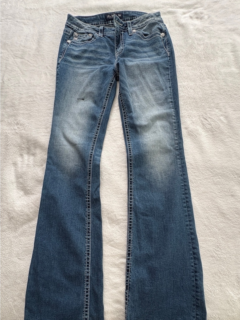 Miss Me Medium Blue Flare Jeans with Faded Knees